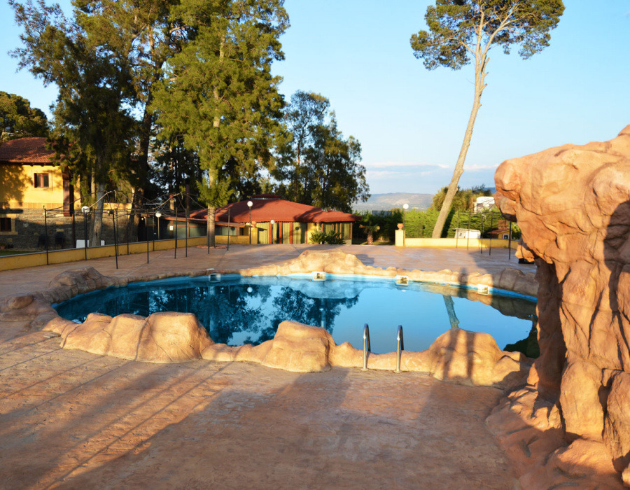 bordo piscina in rocce artificiali per esterno