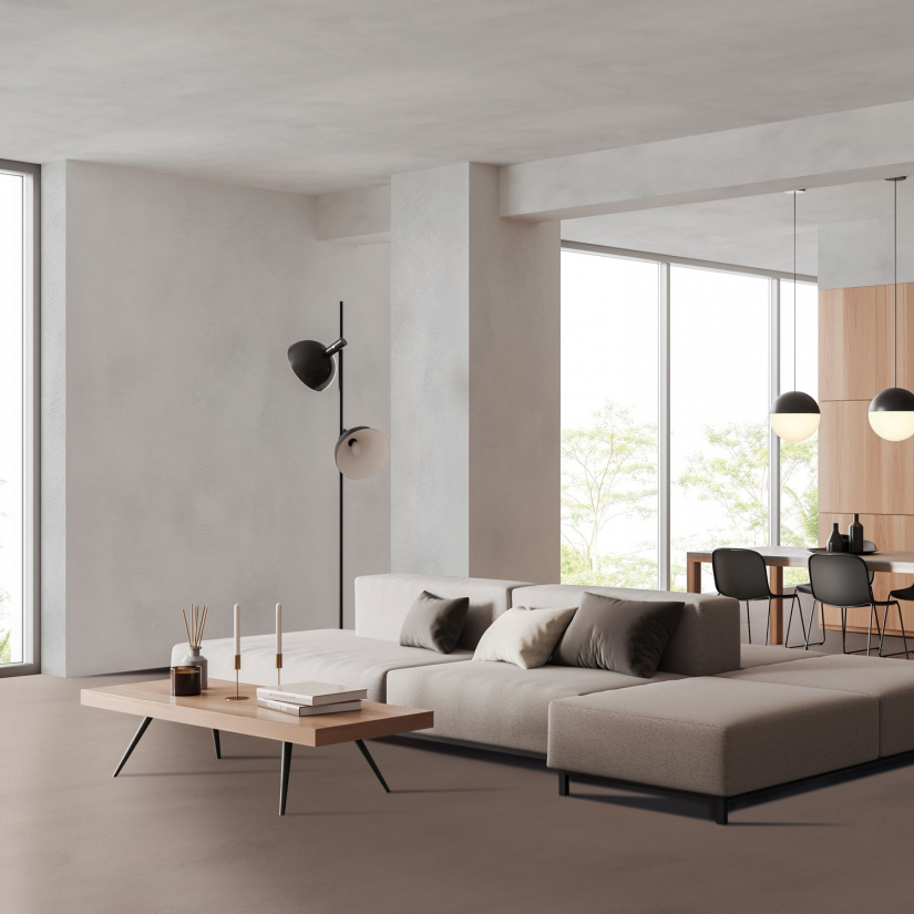 Superficie continua in microcemento Micro Supreme con finitura elegante e alta resistenza, ideale per pavimenti e rivestimenti moderni.