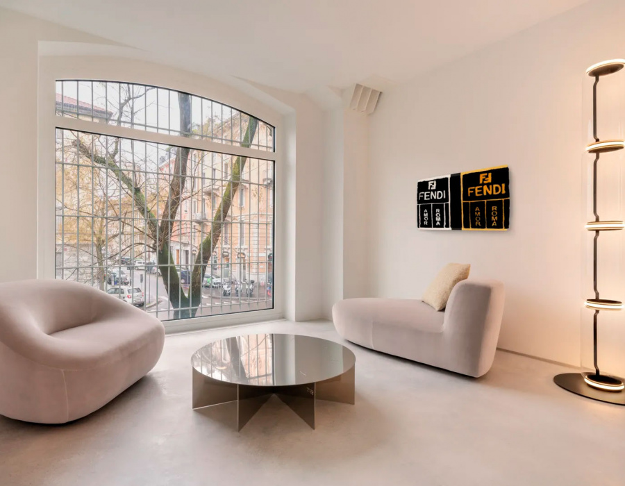 Pavimento nuvolato basso spessore Skyconcrete Indoor Isoplam. Fendi, Milano. Progetto di Marco Costanzi Architects 02
