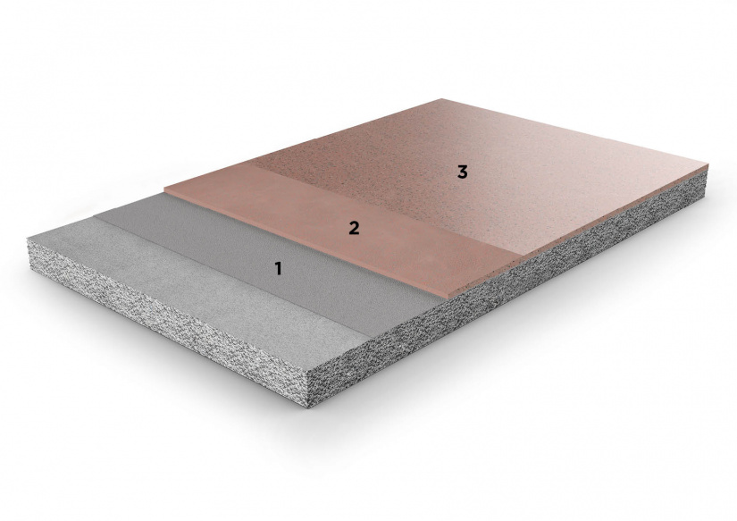 Render che illustra i passaggi per realizzare un pavimento in pastina a basso spessore, ideale per ristrutturazioni e superfici di design.