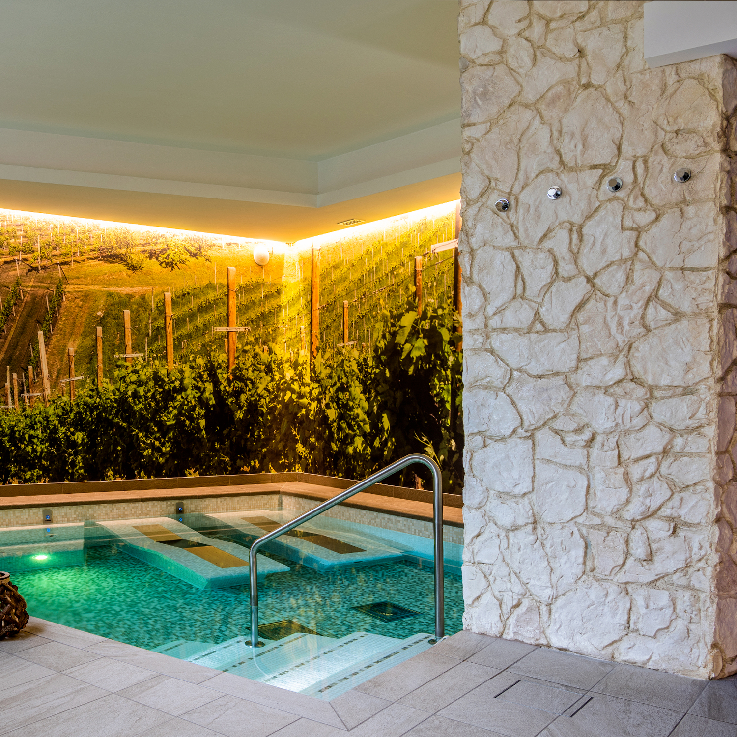 parete in intonaco stampato effetto pietra per SPA e piscina