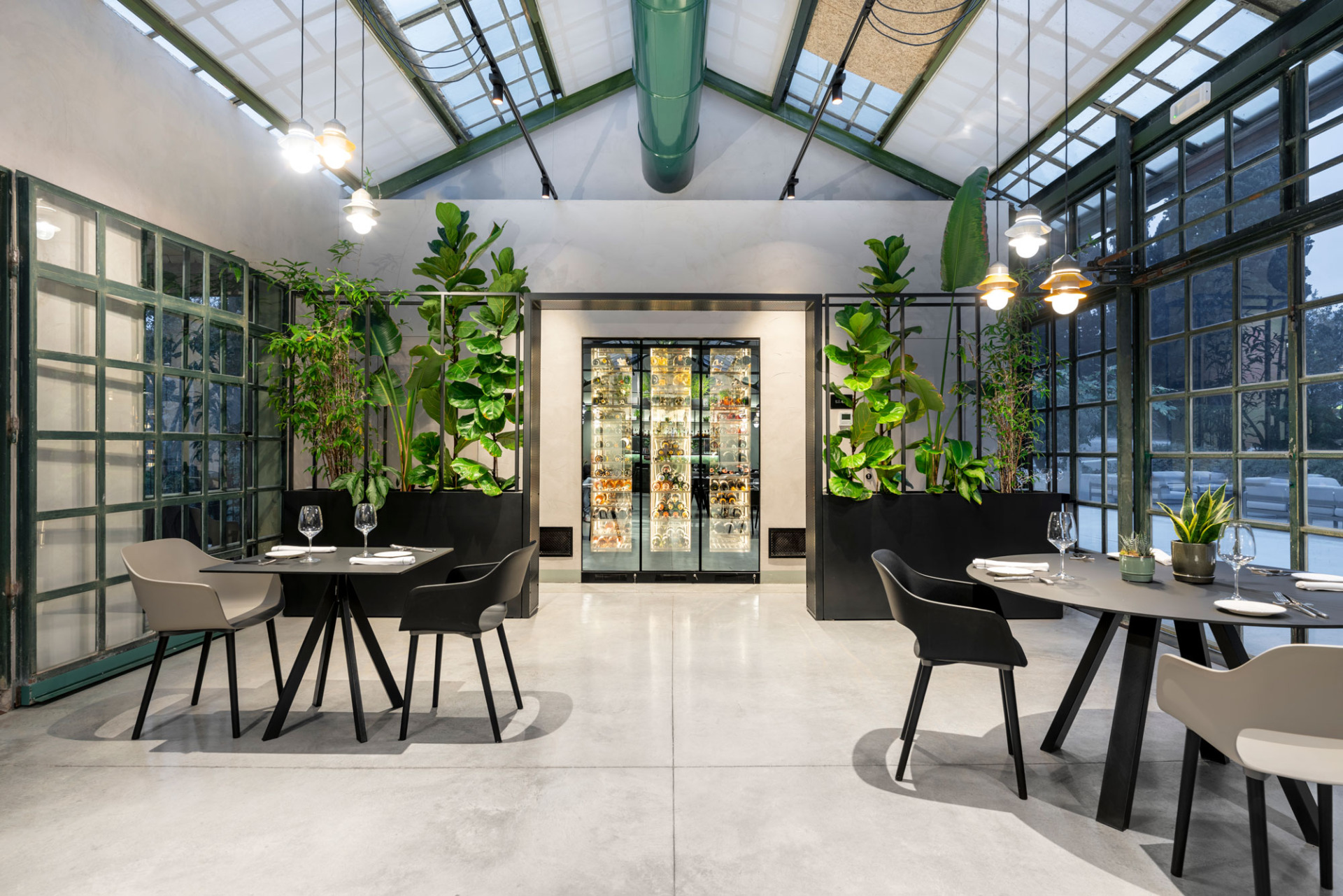 Pavimento industriale Pavilux in cemento per ristorante di design La Limonaia Roncolo 1888 – progetto DC_EF Studio.