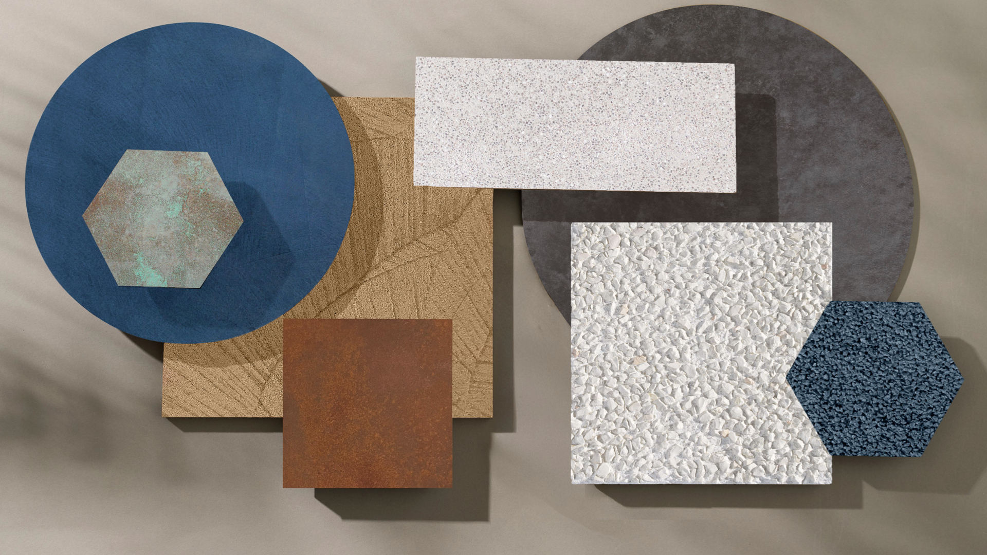 Campionature materiche e finiture decorative realizzate dal team tecnico per supporto ai progettisti