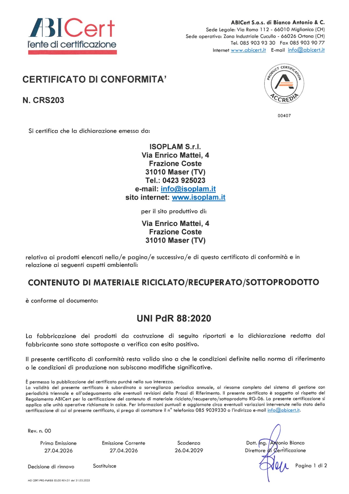 certificato CAM