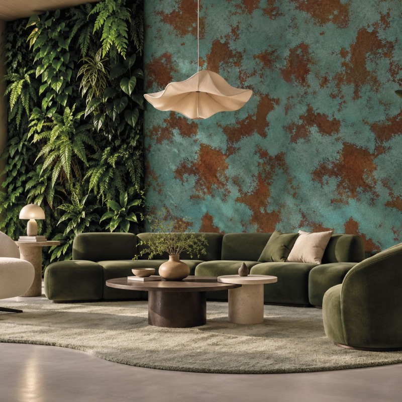Oxydecor Verderame di Isoplam: quando la superficie diventa paesaggio materico. Rivestimento a parete effetto ruggine per interni